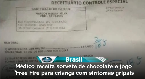 Médico receita sorvete de chocolate e jogo 'Free Fire' para criança com  sintomas gripais em UPA - Alagoas 24 Horas: Líder em Notícias On-line de  Alagoas